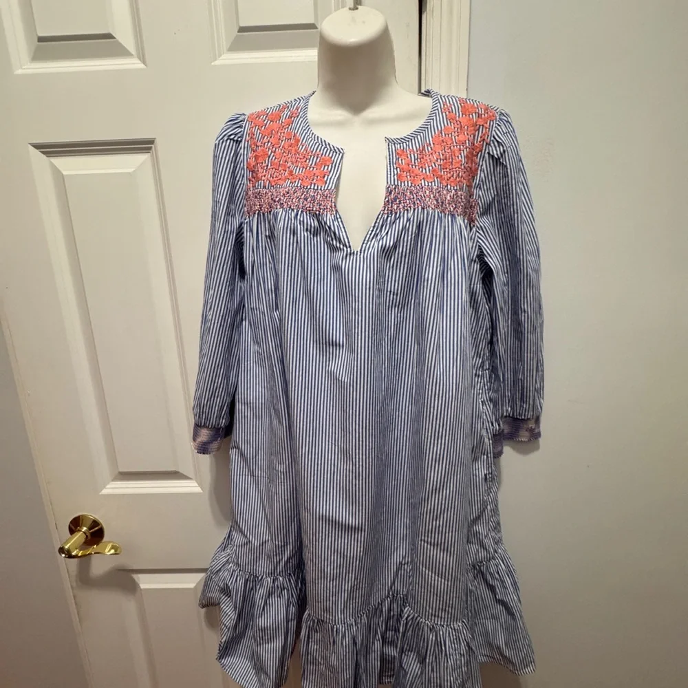J. Crew blue and white Embellished Ruffled Mini Dress size small